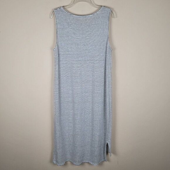 Eileen Fisher Sleeveless Linen Tank Dress Knee Lenght Striped White Black Size L - Picture 4 of 13